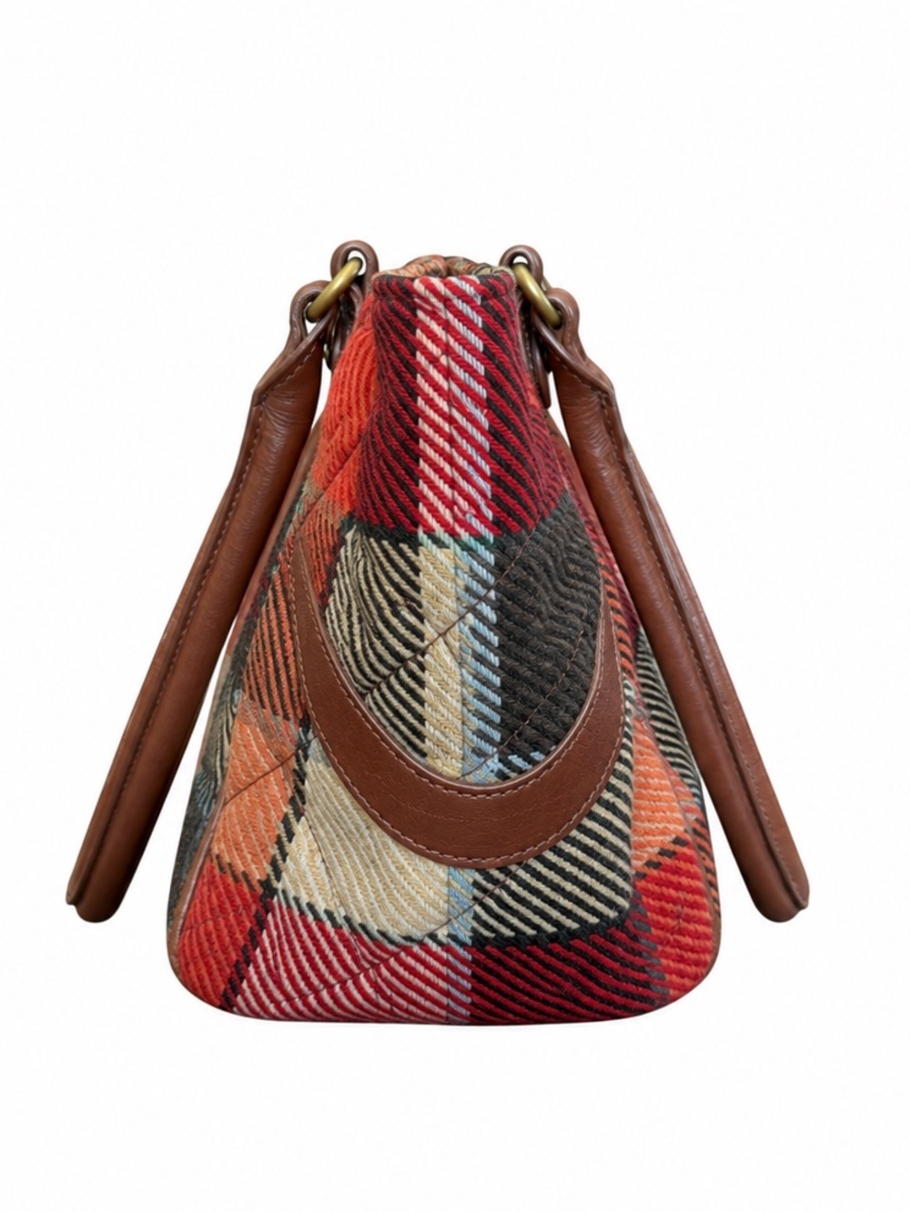 Vera Bradley Red Plaid Wool & Brown Leather Shoulder Bag - Picture 3 of 10